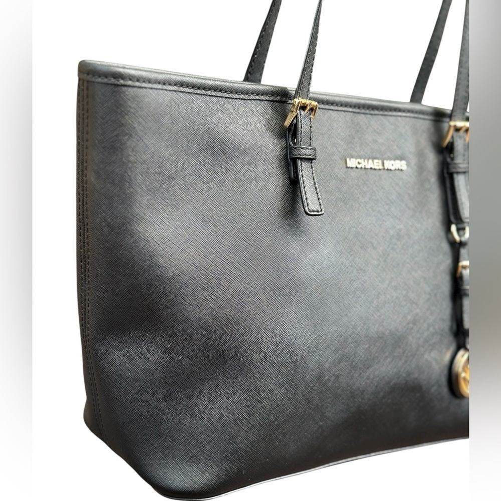 Michael Kors Black Leather Tote with Gold Accents - Picture 7 of 13